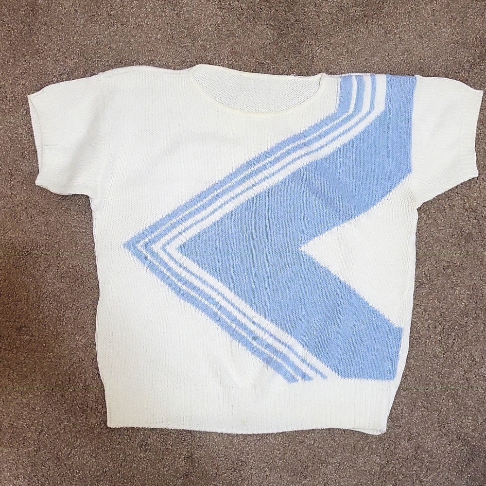 Short Sleeve White an Blue Sweater, Size M, $13